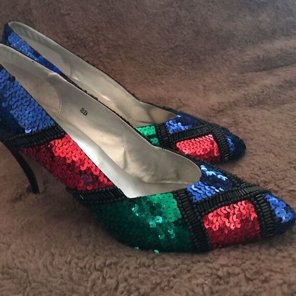 Multi-color Sequined Pumps ANN MARINO Size-8 - Picture 1 of 6